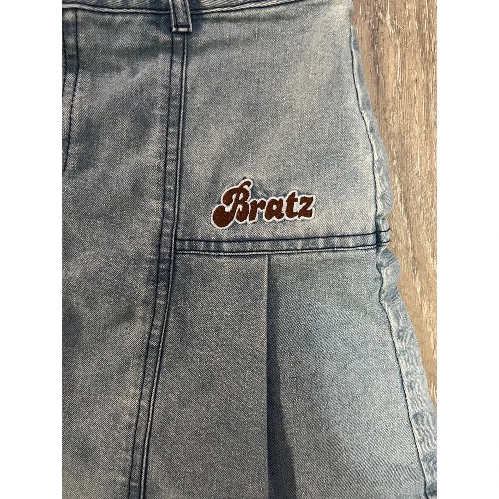 Bratz Mini Skirt Light Wash Small Denim Pleated Y2K Logo 2000s 90s Vintage